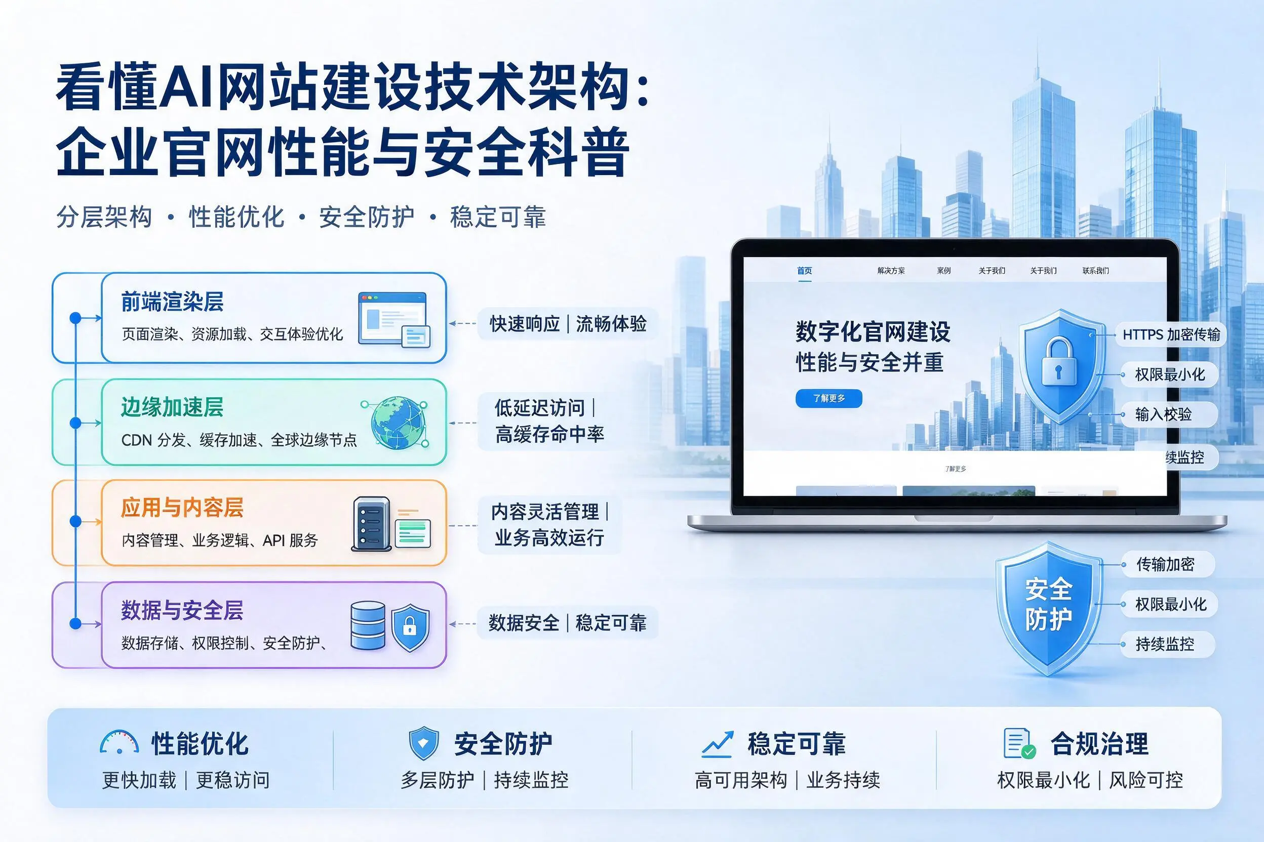 看懂AI网站建设技术架构:南充企业官网性能与安全科普