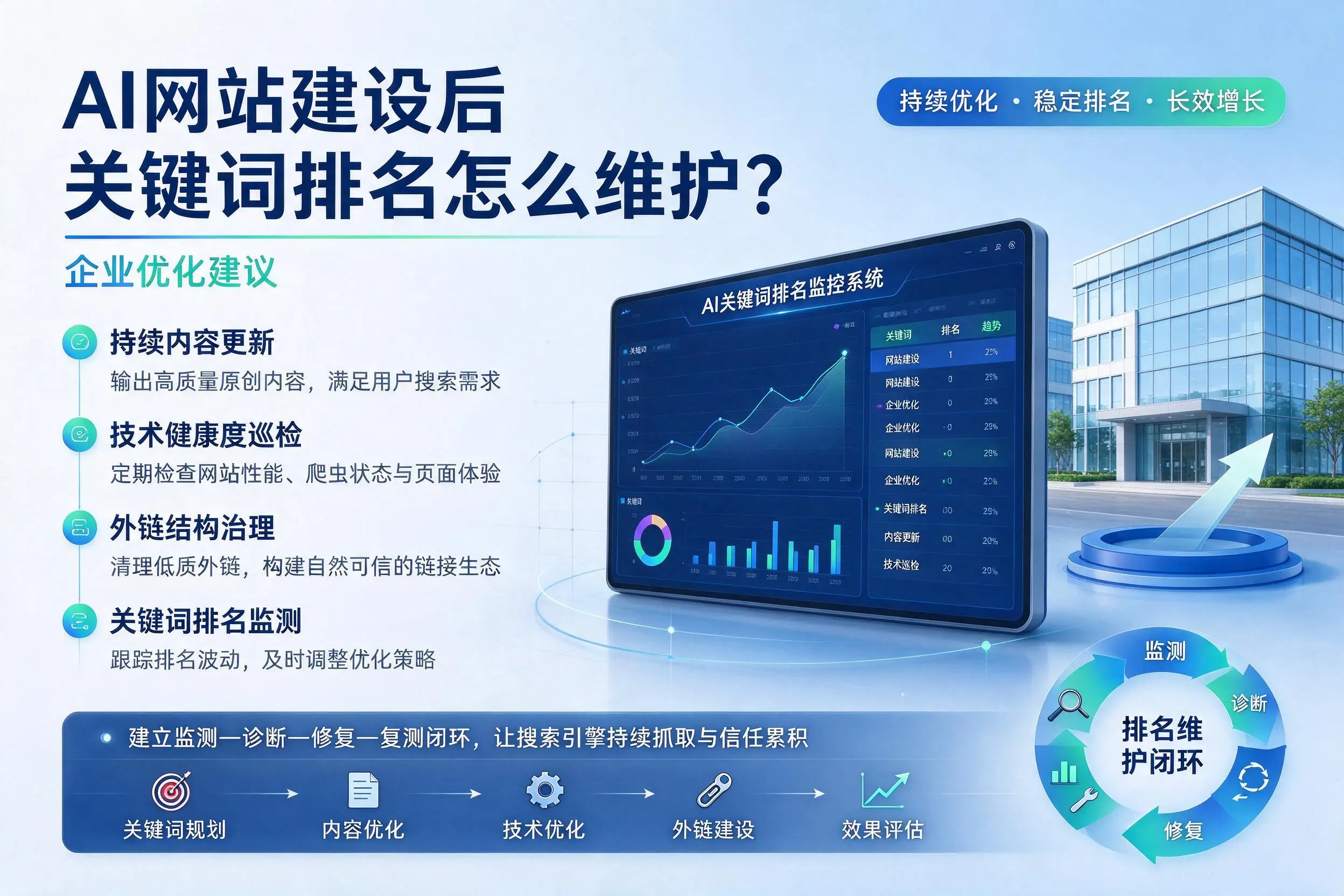AI网站建设后关键词排名怎么维护？南充企业优化建议